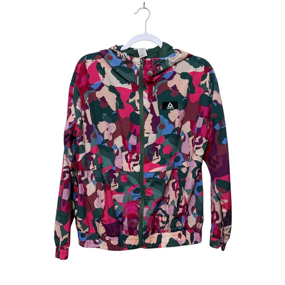 Reebok Multicolor Abstract Print Full Zip‎ Lightweight Hooded Jacket